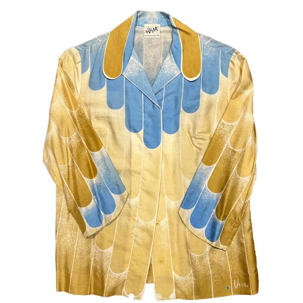 Incredible 70s Vera Neumann silk blouse in a glam western style.